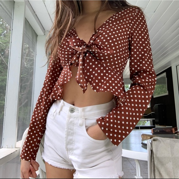 burgundy tie front blouse - Picture 2 of 4